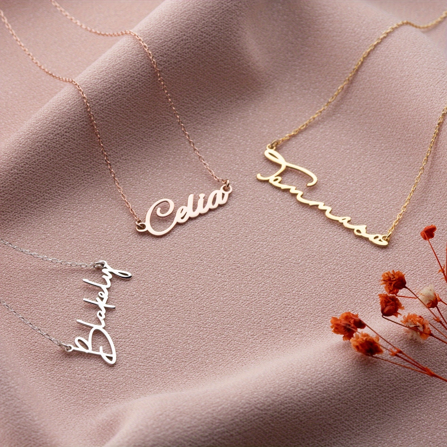 Women's Customized Laser-Cut Name Necklace, 18K Gold-Plated